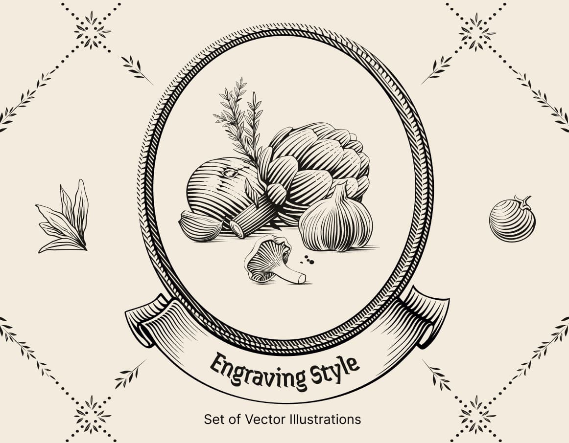Engraving style illustrations